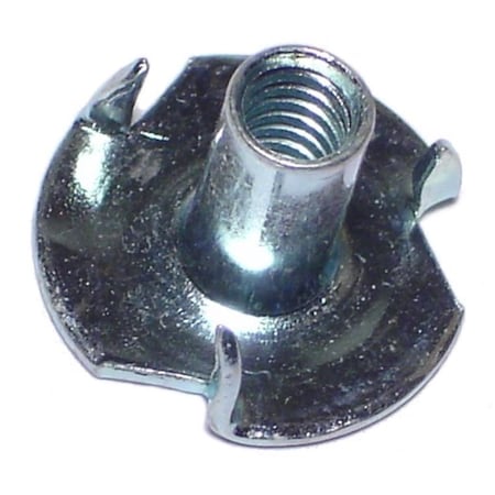 Midwest Fastener T-Nut, 3 Prongs, #10-24, Steel, Zinc Plated, 7/16 in Barrel Ht, 16 PK 60884